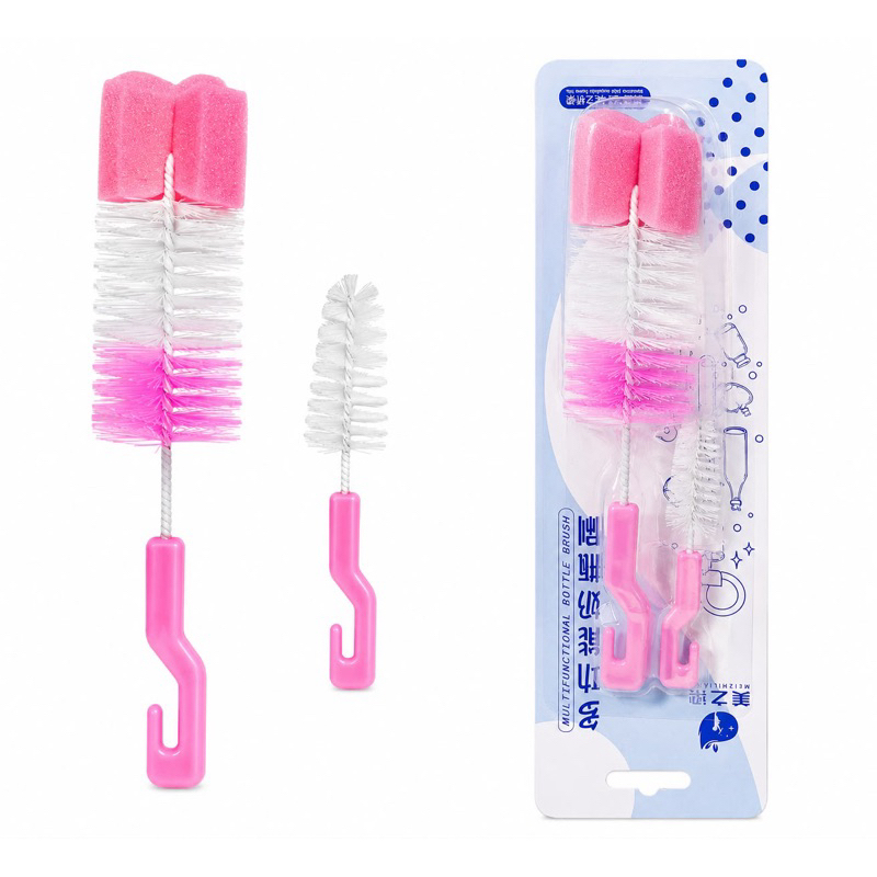 Kit Escova com Esponja para Limpeza de Mamadeiras - Garrafas - Bico -Squezze