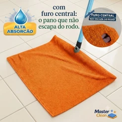 Kit (3) (2) Pano de Chão Microfibra Dupla Camada 55x35cm com Furo Central - Não Escapa do Rodo
