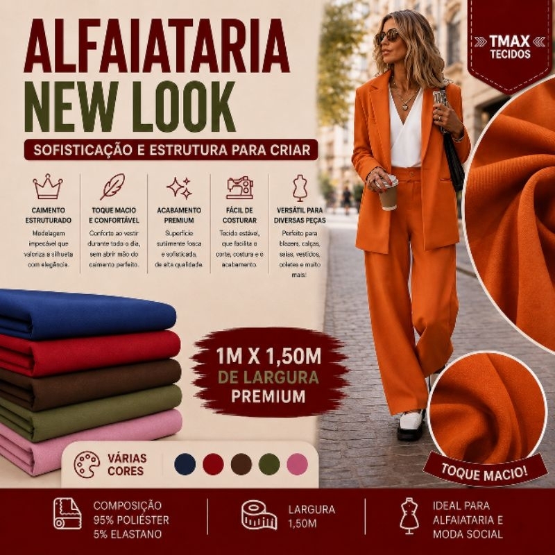 TECIDO ALFAIATARIA NEW LOOK (CALÇA, BLAZER, COLETE, SHORTS) - 1,50M DE LARGURA