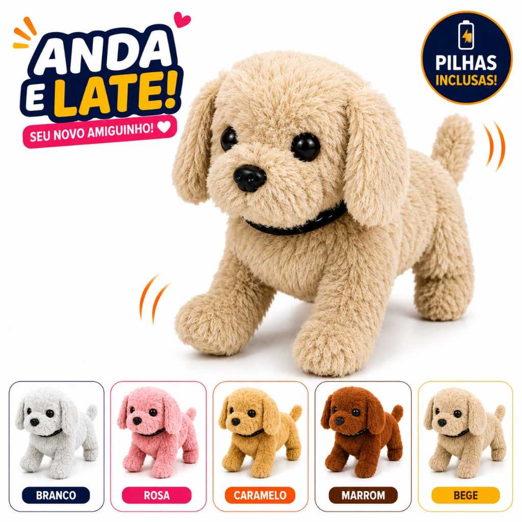 Brinquedo Cachorrinho Que Anda e Late Pelucia Infantil Com Som Divertido Toda Criança Vai Amar Com Pilhas Inclusas