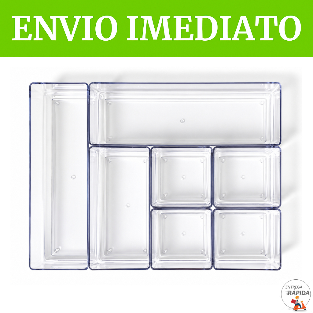 KIT 7 ORGANIZADORES MULTIUSO PARA GAVETAS POTE EM ACRÍLICO - ARMÁRIO BANHEIRO QUARTO COZINHA