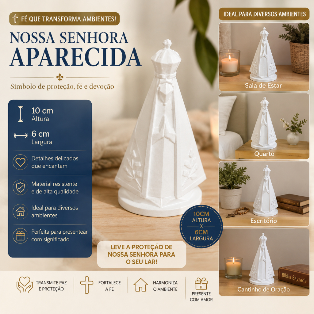 Imagem Nossa Senhora Aparecida 10cm – Escultura Decorativa Religiosa para Sala, Quarto e Cantinho de Oração