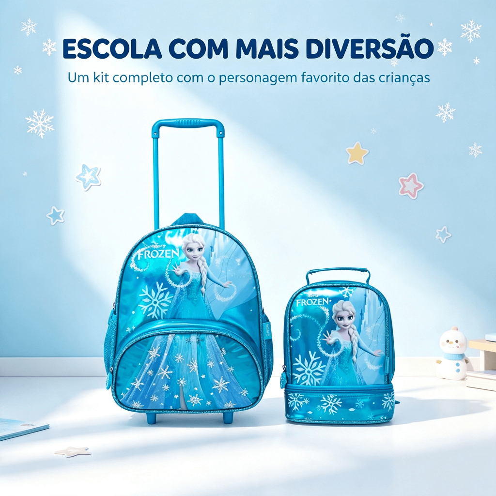 Kit Escolar Frozen Mochila Rodinha Lancheira Térmica Disney Infantil Pré-Escolar