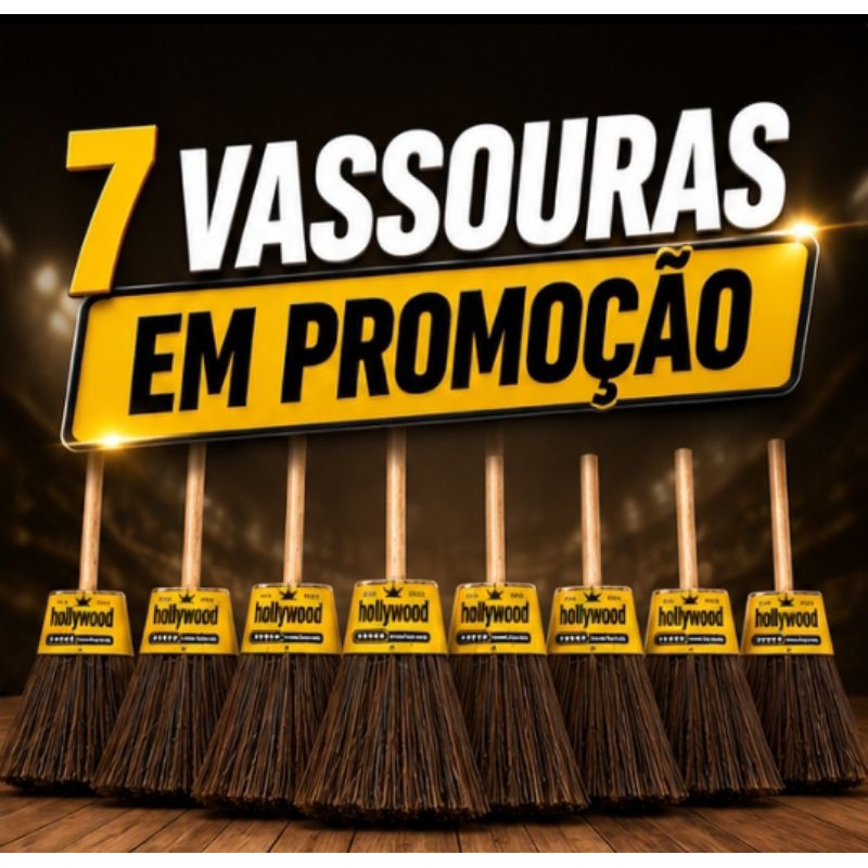 Kit 7 Vassouras de Piaçava com Cabo de Madeira Reforçada para Limpeza Pesada 🧹🔥 — imagem 2 de 2