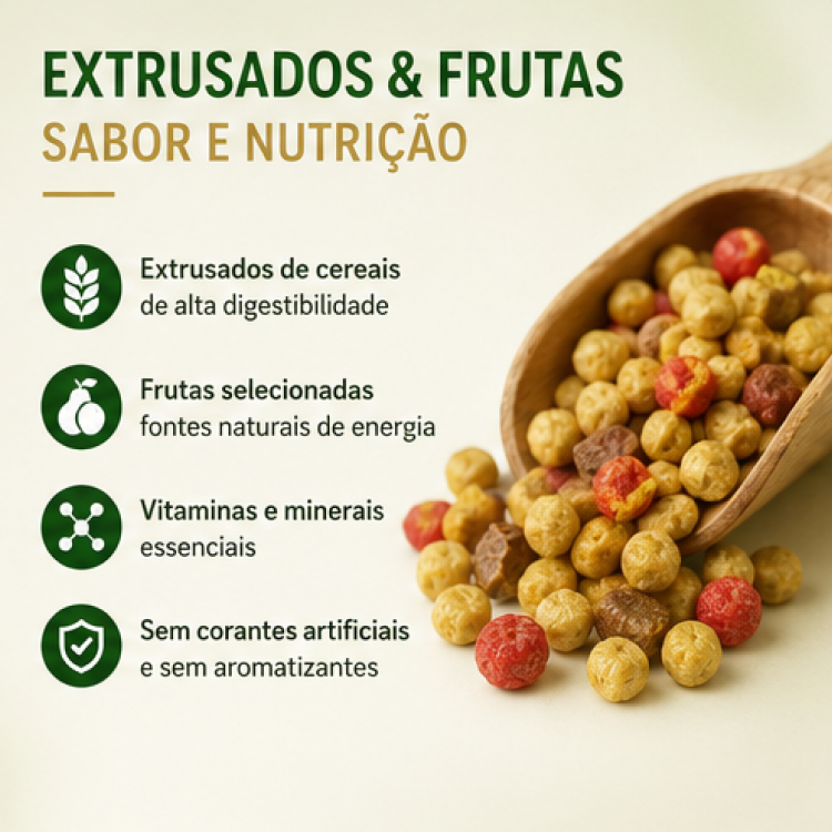 Ração Nutrópica Extrusados e Frutas para Papagaio 300g ou 1,2kg Alimento Super Premium — imagem 2 de 2