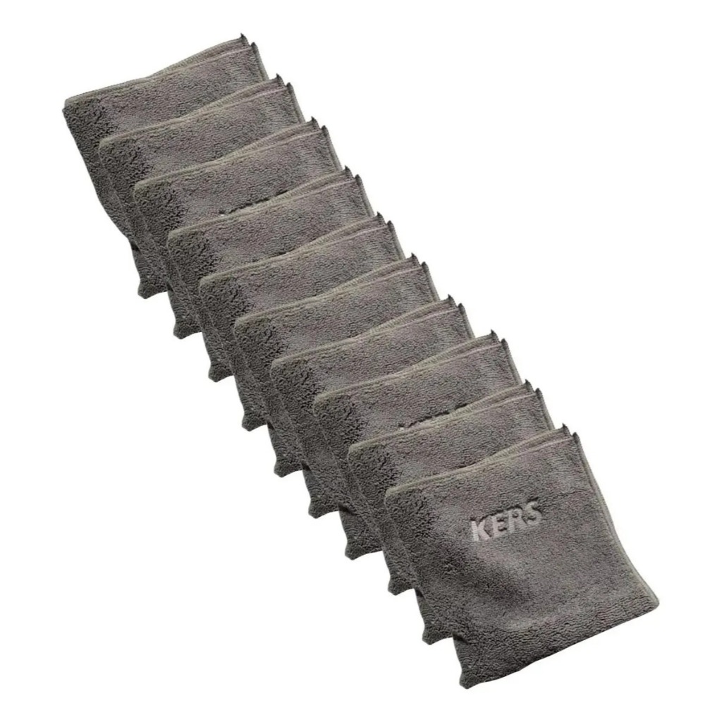 Kit 10 Toalha Microfibra Dual Loop Kers Cinza 360gsm 40x40cm