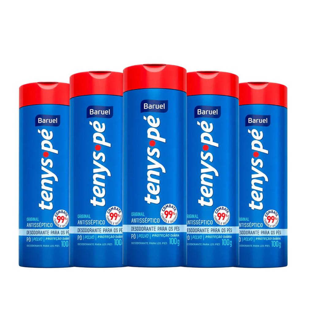 Kit 5un Talco Tenys Pé Baruel Tradicional 100g