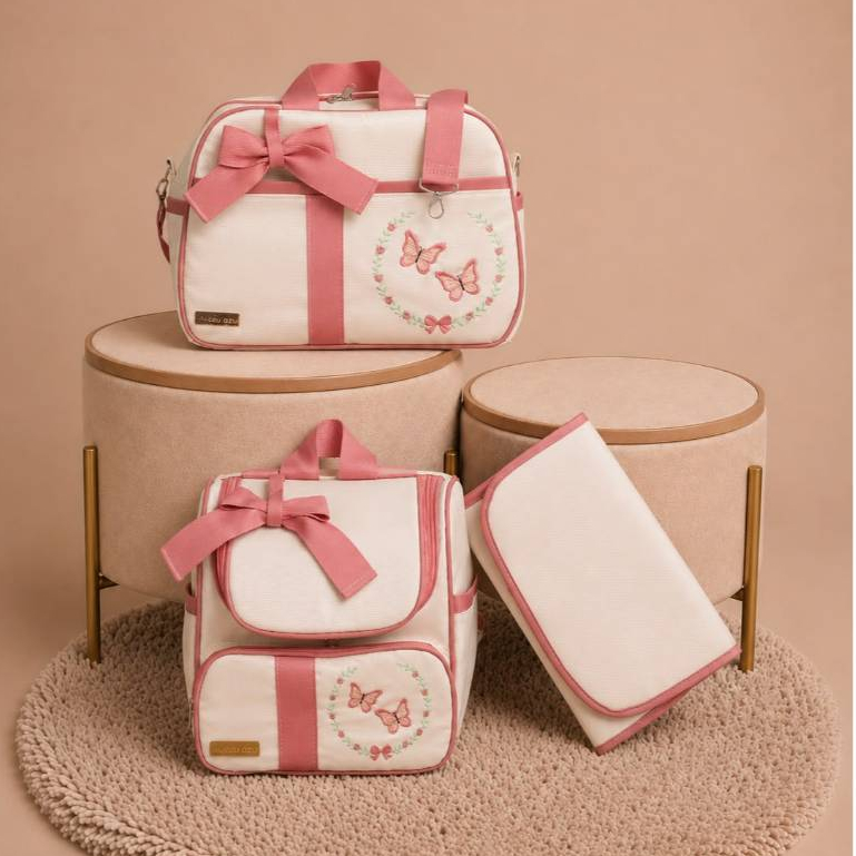 Bolsa Maternidade menina Premium com Mala Mochila e Trocador Portátil Impermeável Luxo | Bolsa de Bebê