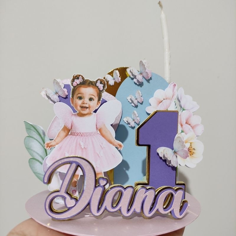 Topo de bolo Vela Cenário Personalizada Jardim Encantado com Mascote Foto Aniversário Festa Mesversario