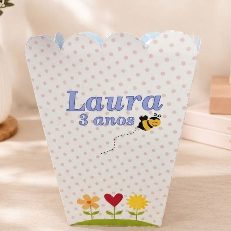 Caixa Pipoca Jardim Encantado Personalizada | Lembrancinha Aniversário Infantil