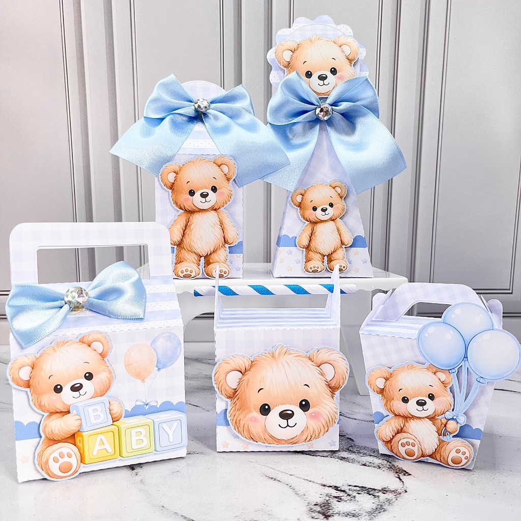 Kit Festa Personalizado Chá Revelação Ursinho Baby Boy Caixinha Personalizada Lembrancinha Festa
