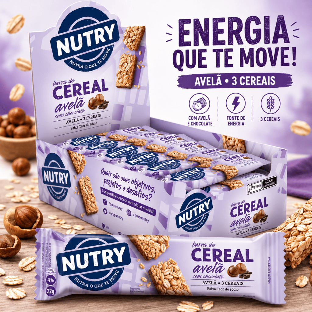 Barra De Cereal Nutry Avelã Com Chocolate Cx 24 Unidades 528g - Nutrimental