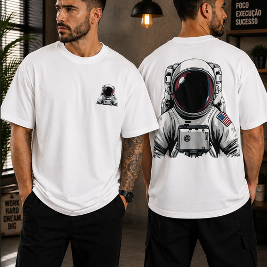 Camiseta masculina estampada de astronauta oversized confortavel - e - estilosa