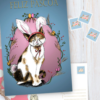 kit com 10 Cartões Postais [Feliz Páscoa Vintage] Presente Decorativo Correspondência