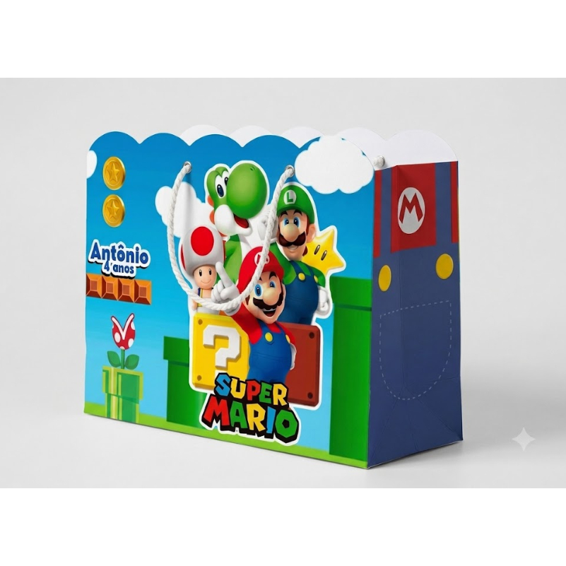 Sacolinha Personalizada Festa Infantil 20x15cm Nuvem Lembrancinha Estilo Mario