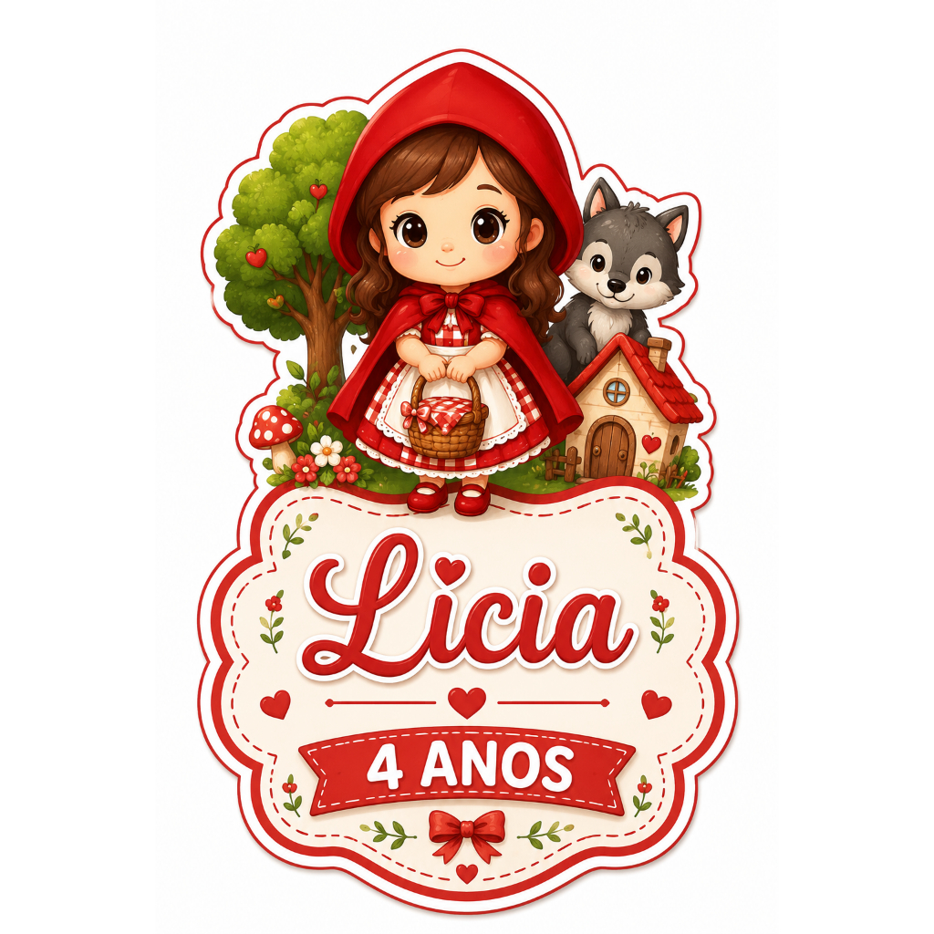 Aplique para Tubete Chapeuzinho Vermelho Personalizado Tag Lembrancinha Festa Infantil Aniversário
