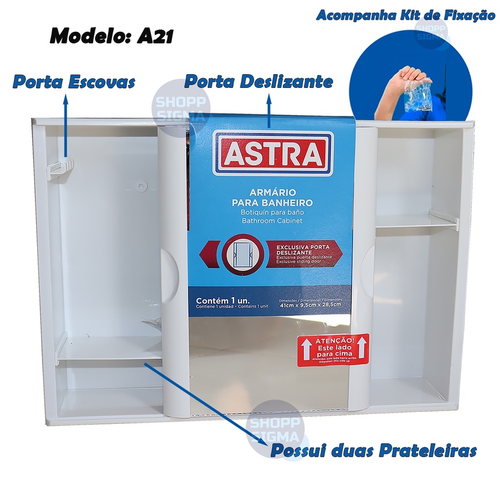 Armário Banheiro Astra A21 Branco Porta De Correr Com Espelho Organizador Compacto Multiuso