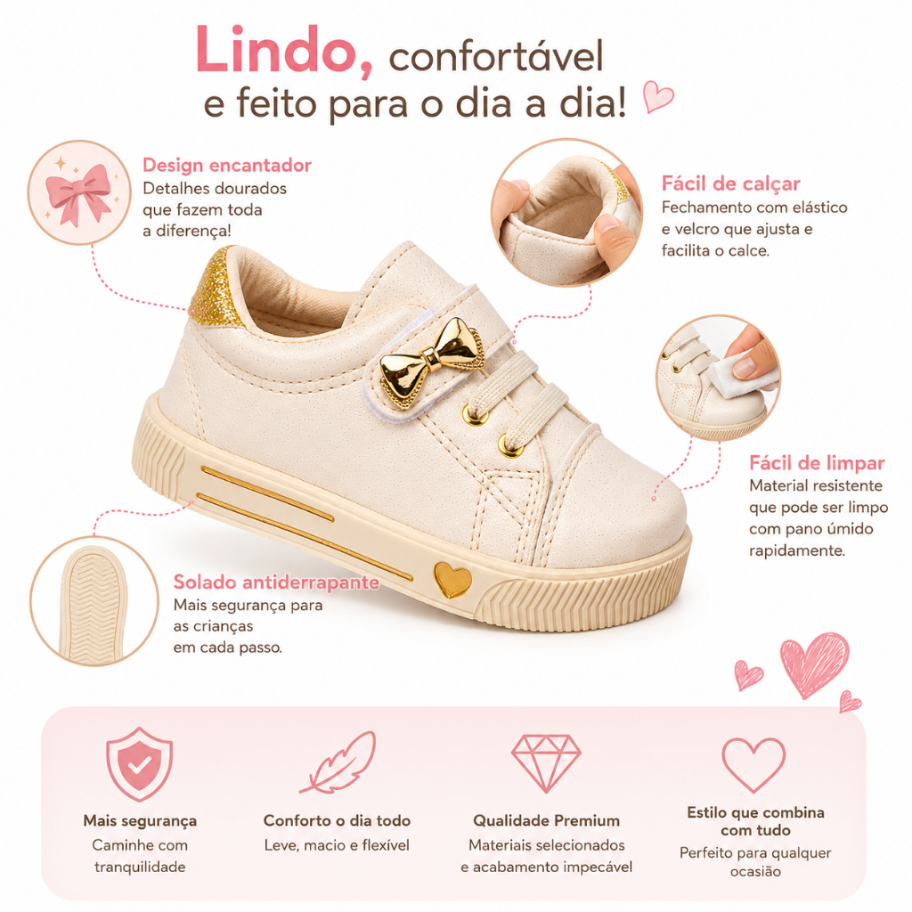 Tênis infantil menina criança sapatinho bebe casual botinha