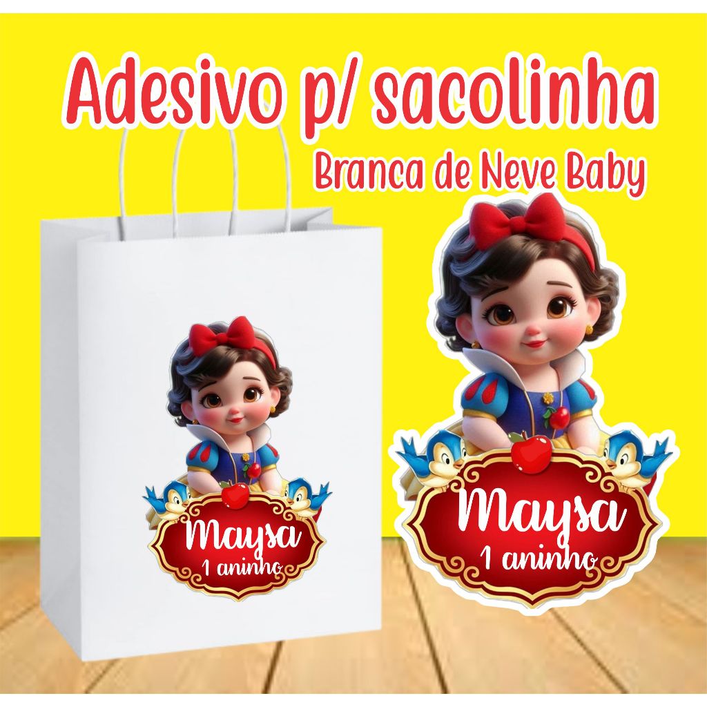 Adesivo Personalizado Branca de Neve Baby para sacolinha lembrancinha | aniversário| festa infantil