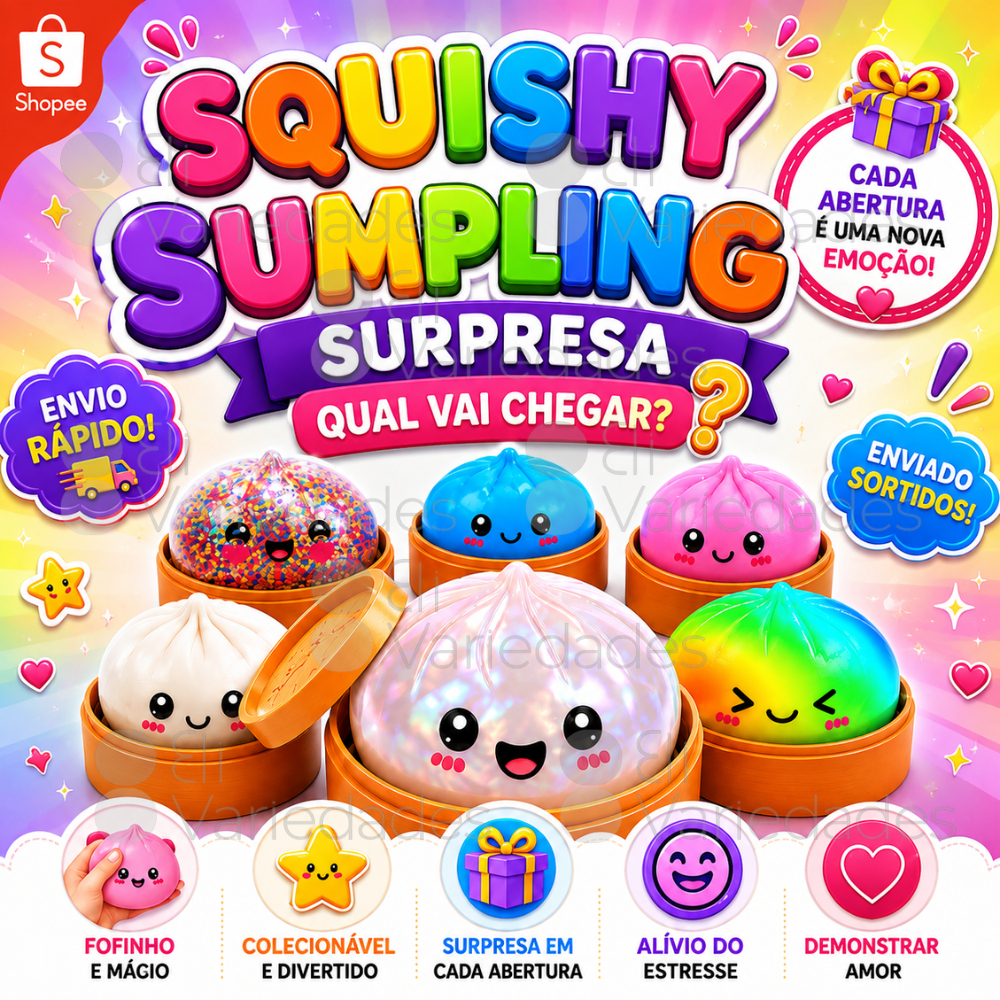 Kit com até 4 unidades Caixa Surpresa Dumpling Squishy Antiestresse Paozinho Chines