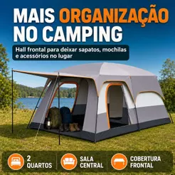 Barraca Familiar Grande 8–12 Pessoas com 2 Quartos, Sala, Hall Frontal e Espaço Extra para Organizar Equipamentos