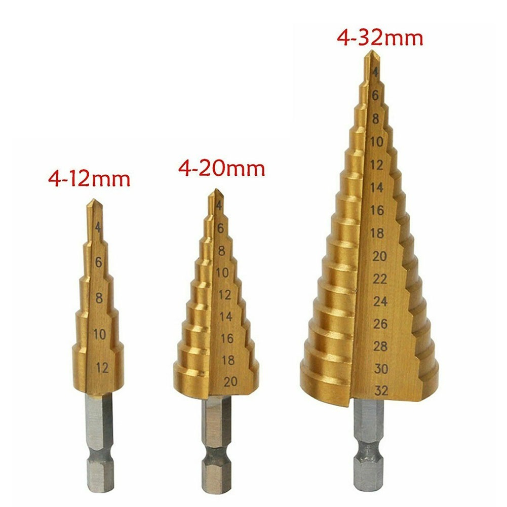 Kit Broca Escalonada HSS Revestida em Titânio Jogo de Brocas 3 Peças 4-12mm 4-20mm 4-32mm · foto 2