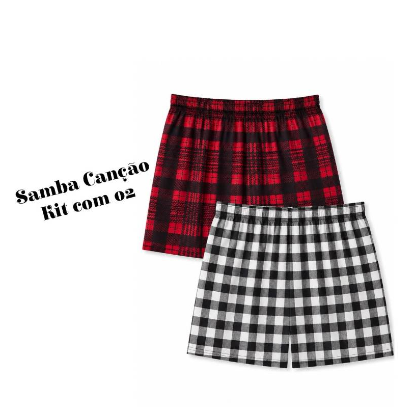 Samba Canção Xadrez Masculina Kit 02 Peças Pijama Poliéster Confortável Macio Leve Soltinho