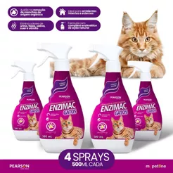 Kit 4 Eliminador de Odores e Manchas Pearson Enzimac Spray para Gatos - 500 mL
