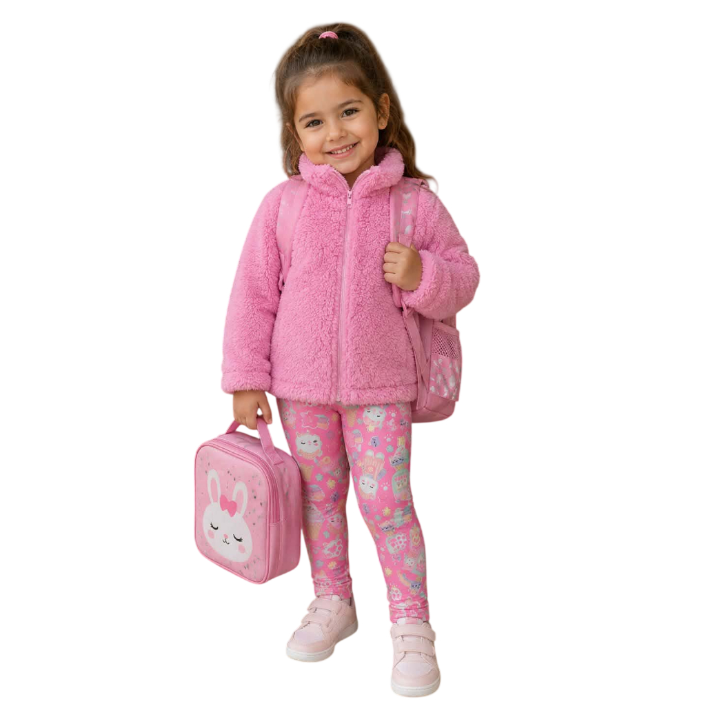 Conjunto Infantil Feminino Casaco Teddy + Legging Estampada Look Inverno/Verão/Fabricação Própria. calça infantil.