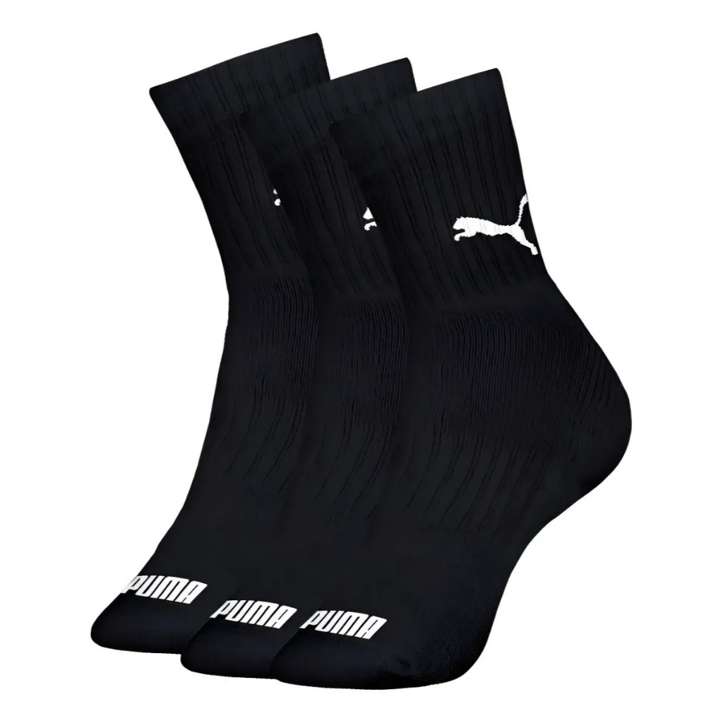 kit 3 pares meias puma cano médio alto atoalhada original preta