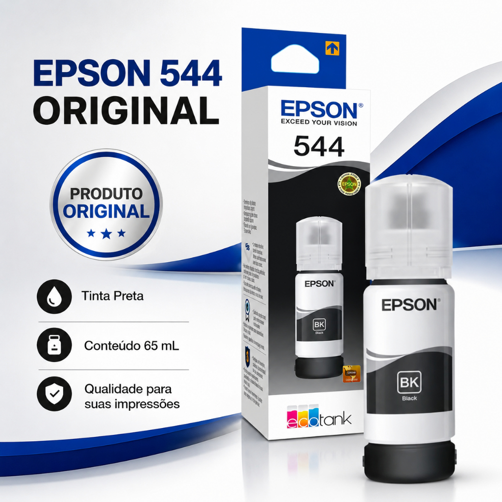 Tinta Epson Preto 65ml para Impressoras EcoTank T544 - Alta Qualidade e Rendimento
