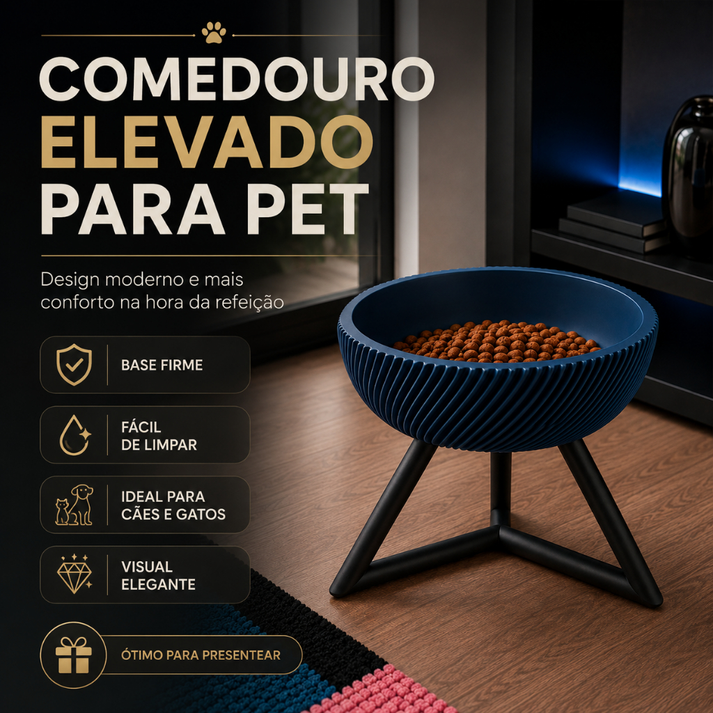 Comedouro Elevado para Pet 1 Unidade com Suporte Estável para Ração e Água Cães e Gatos Sala Apartamento