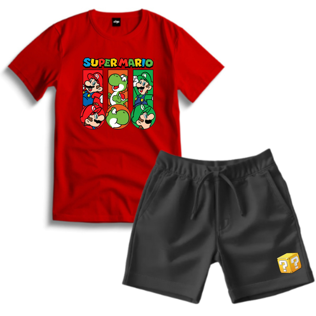 Conjunto Infantil Masculino Menino Camiseta Bermuda Estampada Personagem Super Mario Roupa Verão