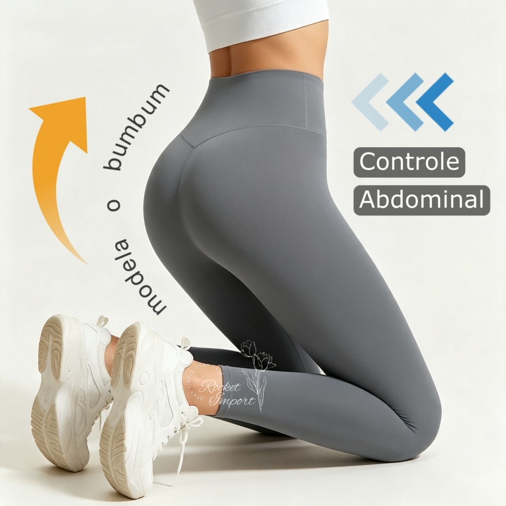 Calça Legging de Cintura Alta com Costura Academia Feminina Elástica e Fitness Zero Transparente
