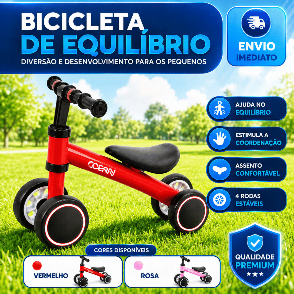Bicicleta De Equilíbrio Andador Infantil Sem Pedal 4 Rodas Menino Menina Resistente