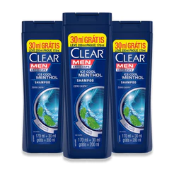 Kit 3un Shampoo Clear Men Anticaspa Ice Cool Menthol Com 200ml
