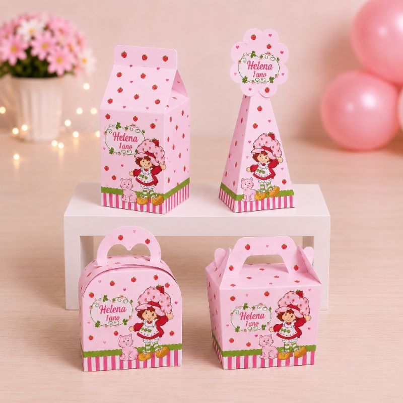 Kit de Caixas Moranguinho Baby Personalizada + BRINDE / PEGUE E MONTE / Lembrancinha de Festa / Aniversário
