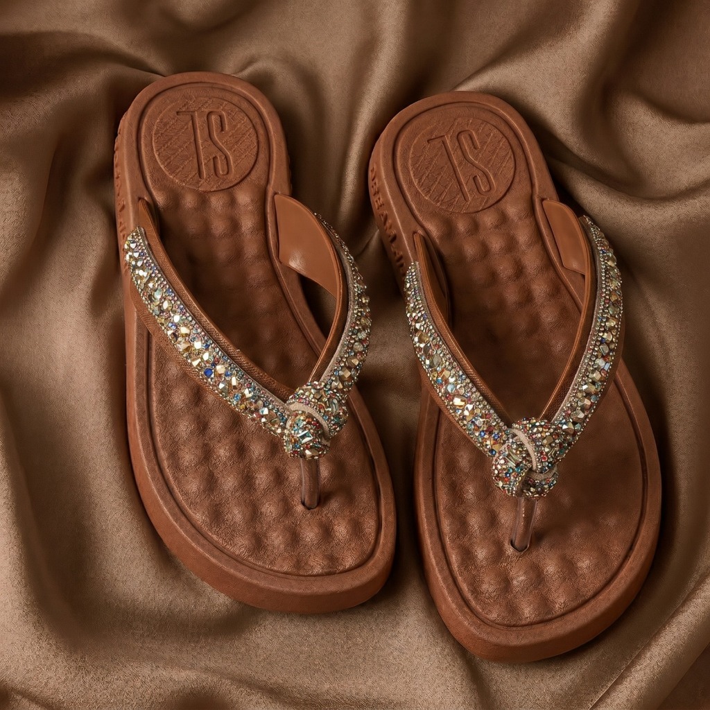 Chinelo Rasteirinha Feminino Ortopédico Antiderrapante com Strass Pedrarias Confortável Leve e Elegante