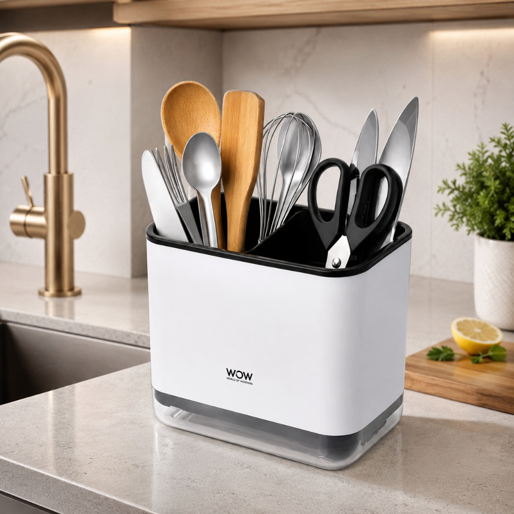 Escorredor Talheres Plastico Pia Com Dispenser Branco