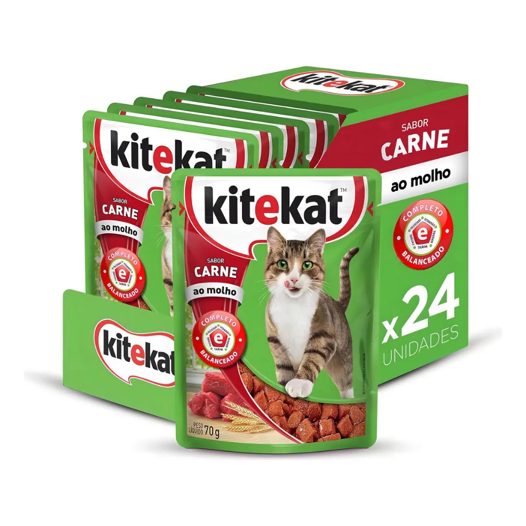 24 unidades Ração Kitekat Carne Adulto 70g