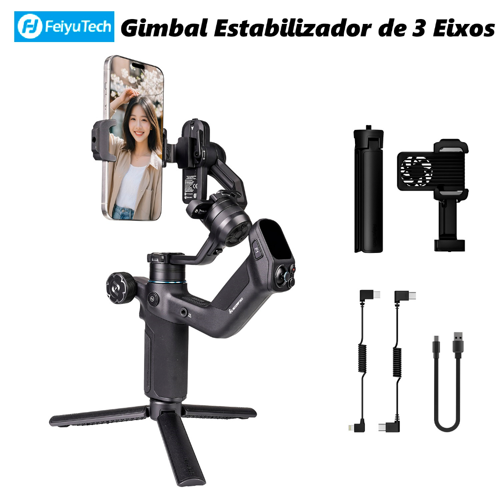 FeiyuTech SCORP Mini 3 Gimbal Estabilizador de 3 Eixos Carga Máxima de 2kg Bateria de 4500mAh para Mirrorless Smartphone