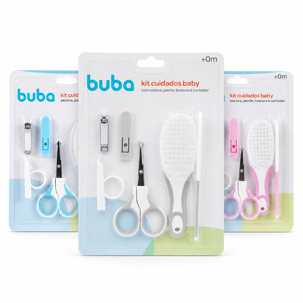 Kit Cuidados E Higiene Bebê Pente Escova E Cortador De Unha Buba