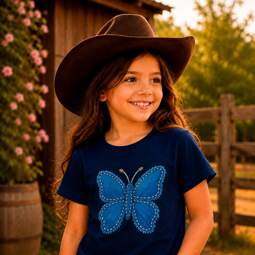 Camiseta Infantil Estampa Delicada Borboleta 100%Algodão Estampada Com Variação de Cor Alta Durabilidade Reforçada costu