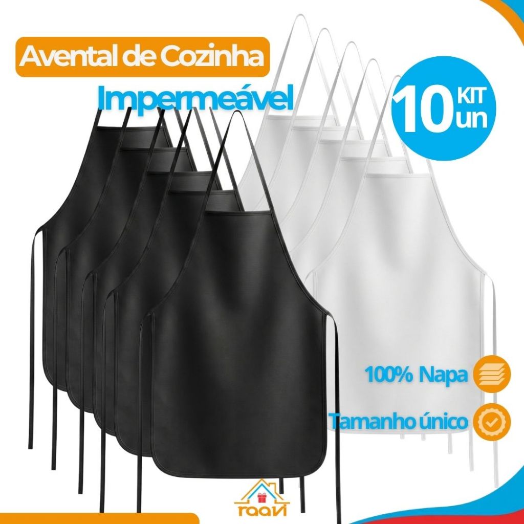 Kit 10 Avental Impermeável 100% Napa Tamanho Único para Cozinha e Churrasco Unissex