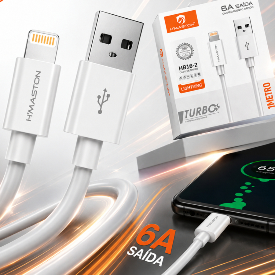 Cabo USB Tipo C H'Maston HB16 1 Metro 4.0 Carregamento Super Rápido 6A USB-C Dados Carga Alta Velocidade Iphone Android