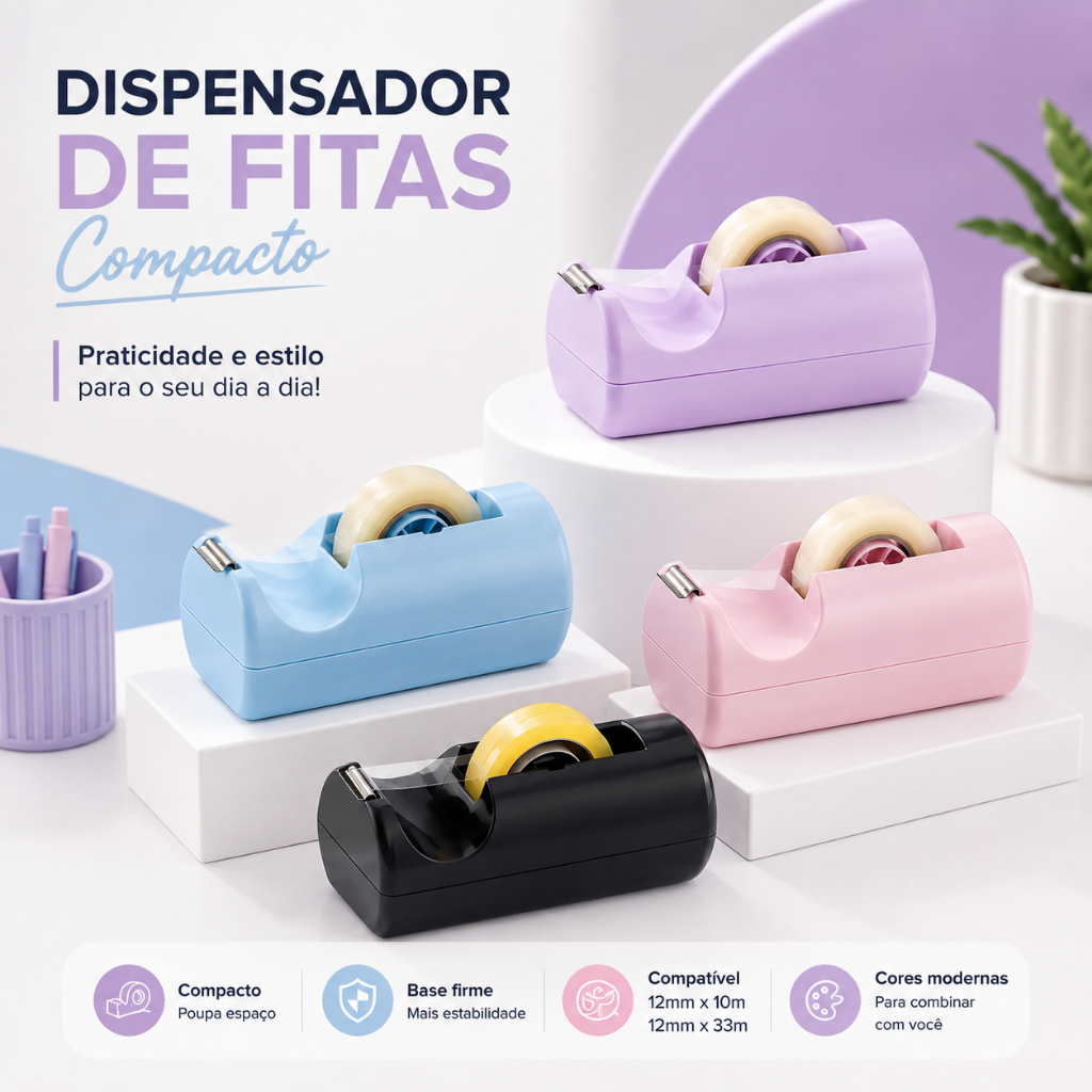 Suporte Para Fita Adesiva Pequeno Waleu Base Estável Moderno e Prático
