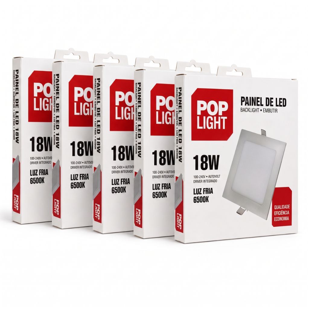 Kit com 5 Painéis plafon LED 18W 6500K Embutir Quadrado gesso teto luz branca Pop Light