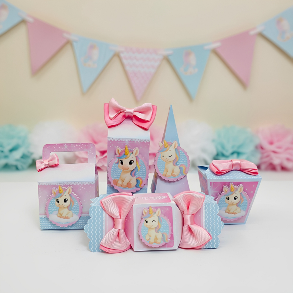 Kit Festa Unicórnio Aquarelado Lembrancinha de Aniversário Infantil Personalizada