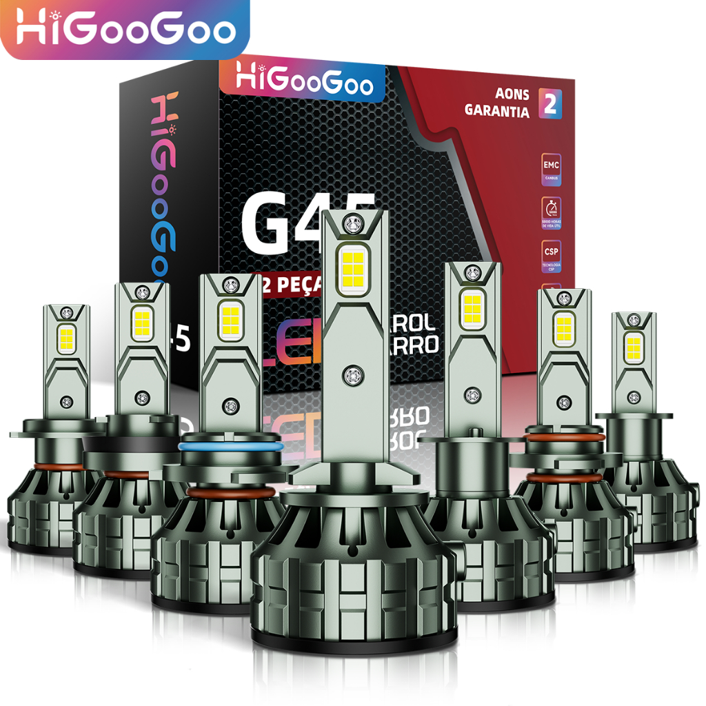 HiGooGoo Lâmpada LED Automotiva H1 H3 H4 H7 H11 H27 9005 9006 22000LM 110W 6500K IP68
