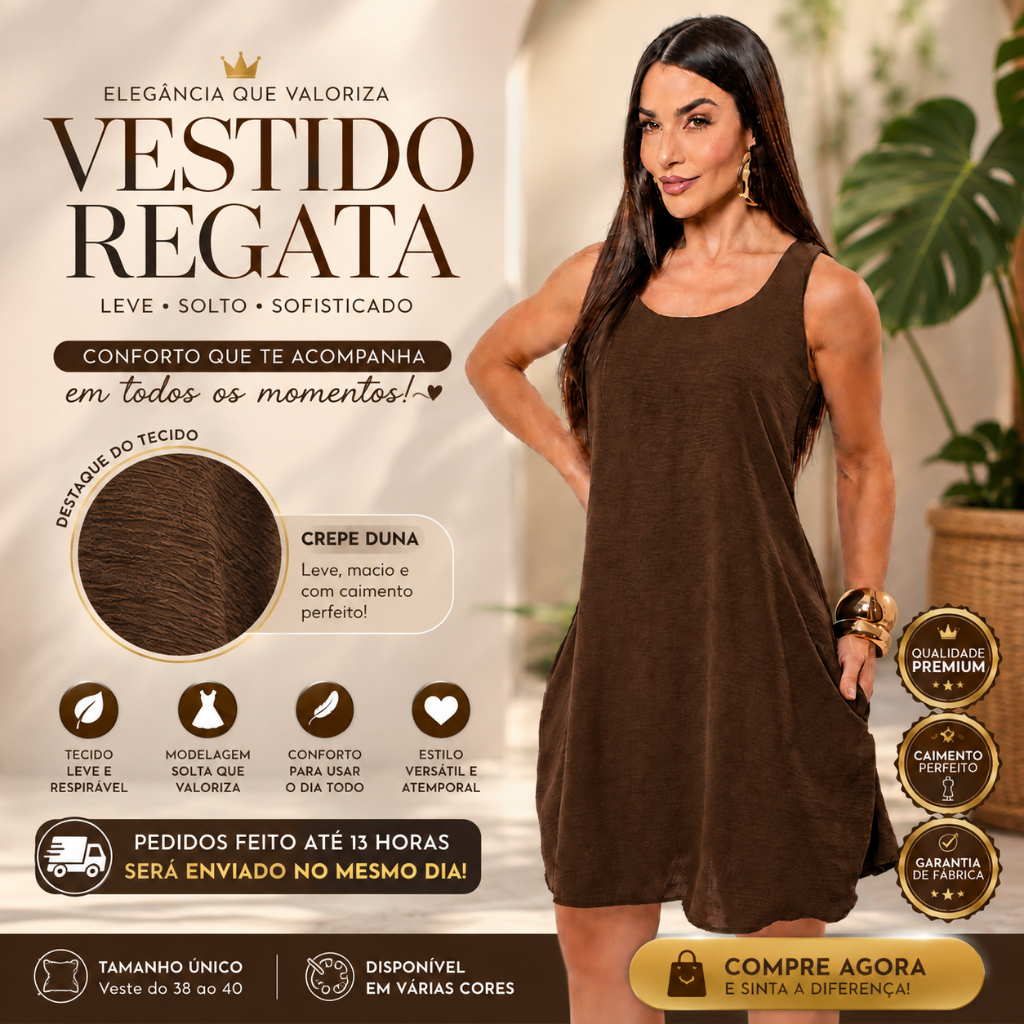 Vestido Feminino Casual Regata Decote Redondo com Bolso